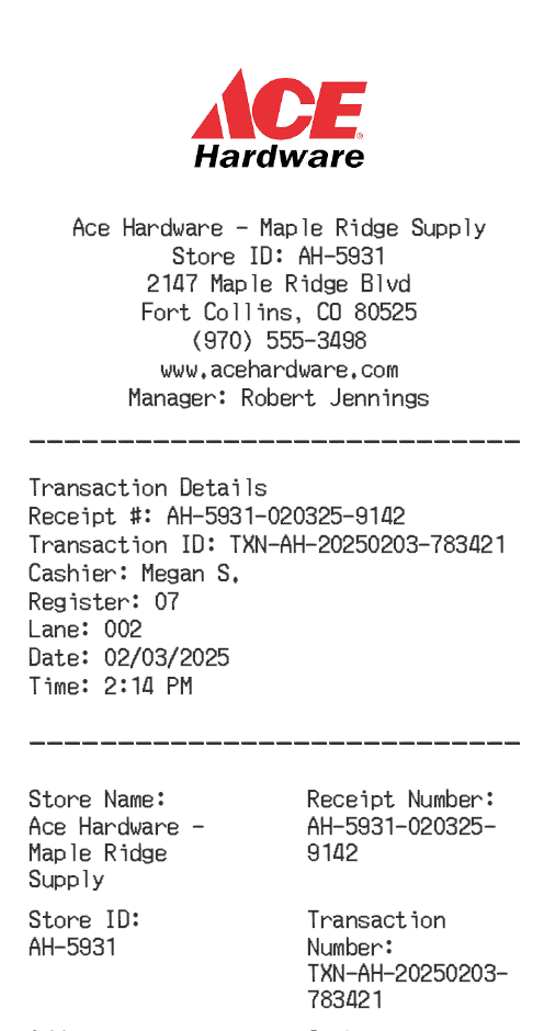 Ace Hardware Receipt Logo