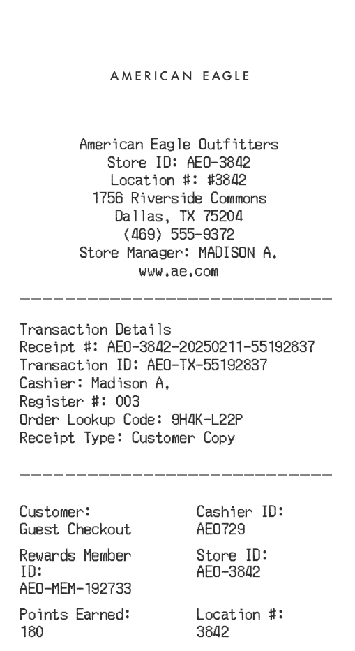 American Eagle Receipt Logo