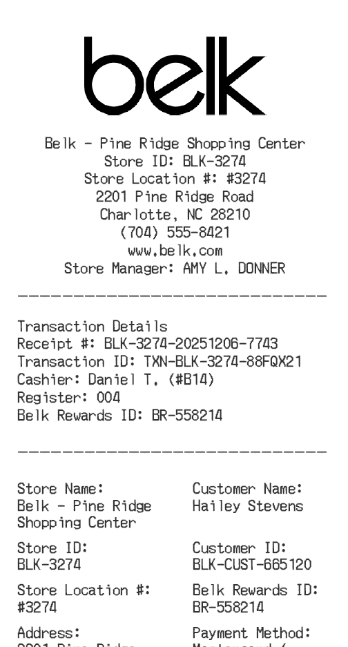 Belk Receipt Logo