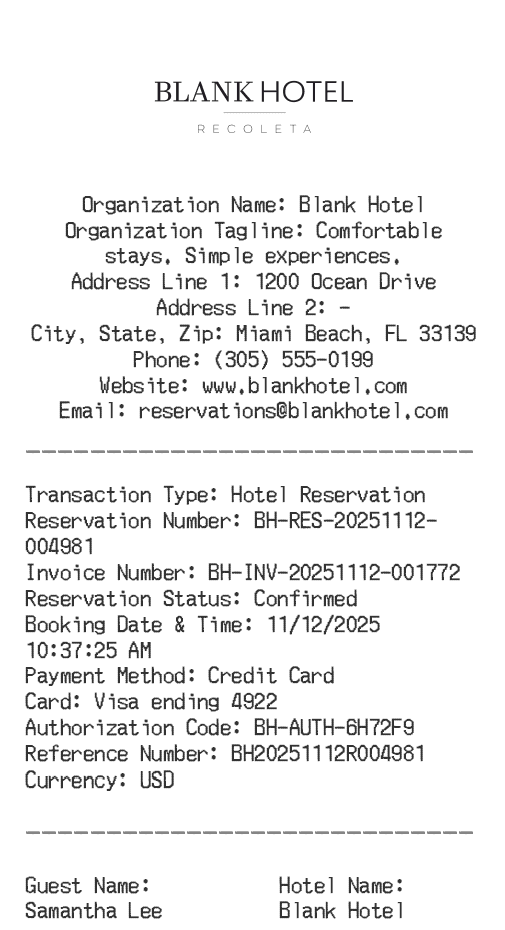 Blank Hotel Receipt Logo