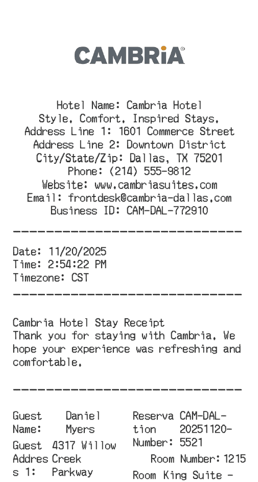 Cambria Hotel Receipt Logo