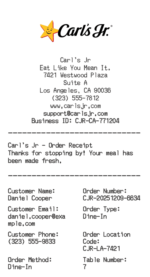 Carl's Jr Receipt Logo