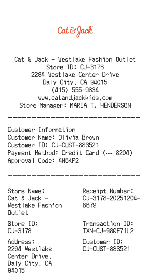 Cat & Jack Receipt Logo