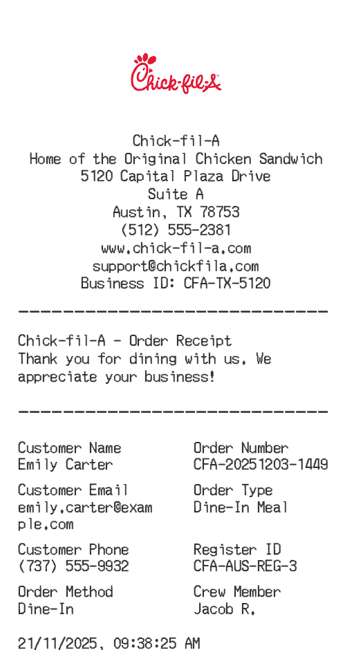 Chick-Fil-A Receipt Logo