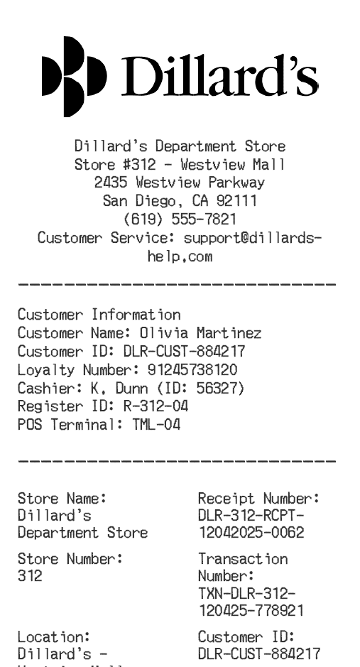 Dillards Receipt Logo