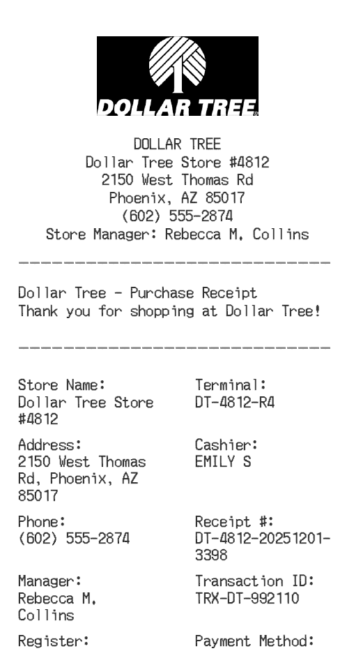 Dollar Tree Receipt Logo