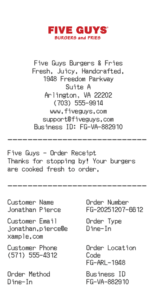 Five Guys Receipt Logo