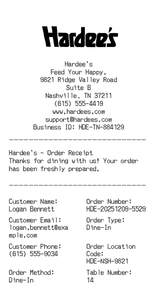 Hardees Receipt Logo