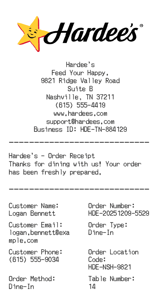 Hardees Receipt Logo