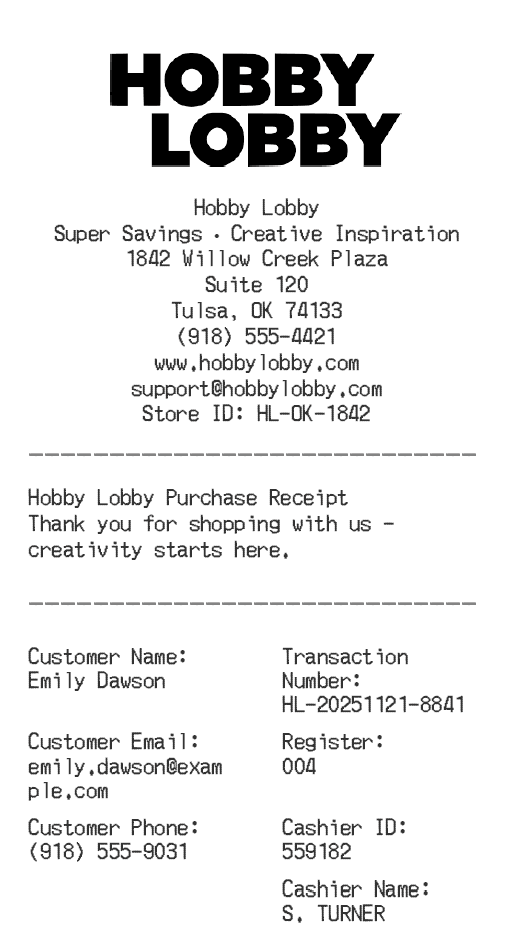 Hobby Lobby Receipt Logo