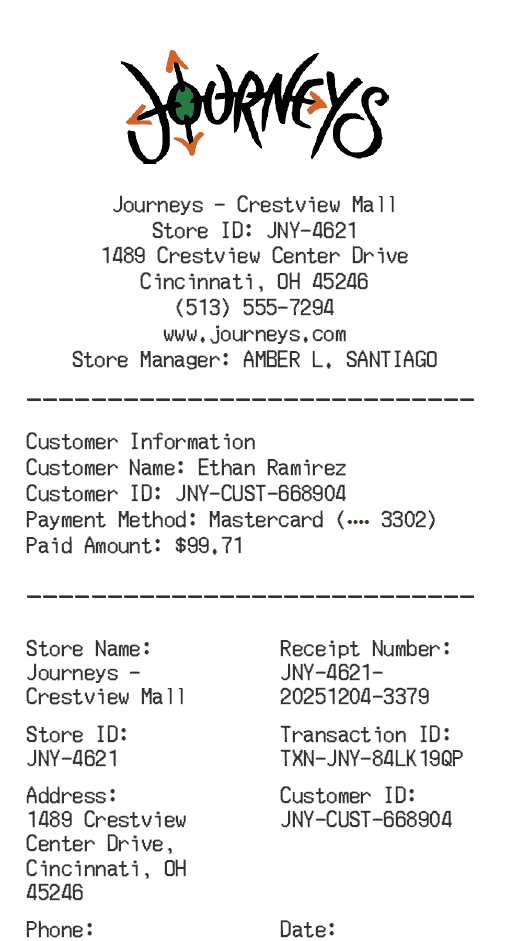 Journeys Receipt Logo