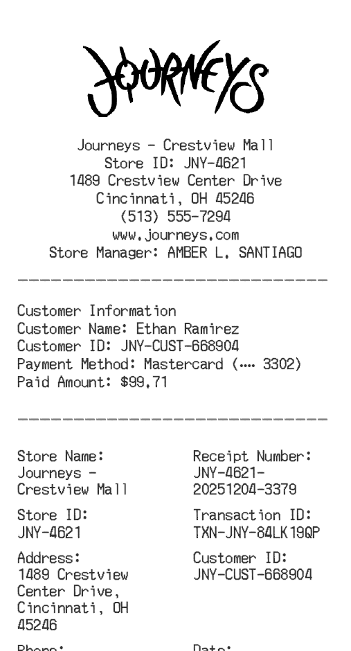 Journeys Receipt Logo