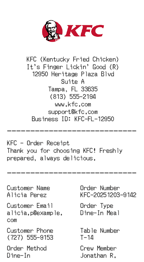KFC Receipt Logo