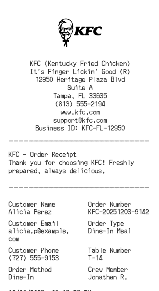 KFC Receipt Logo