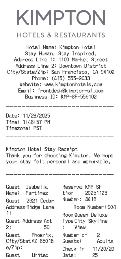 Kimpton Hotel Receipt Logo