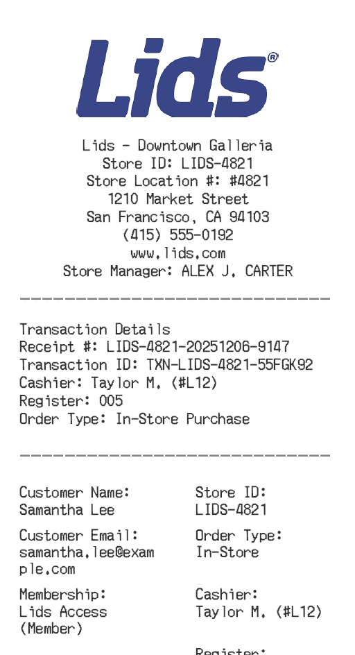 Lids Receipt Logo