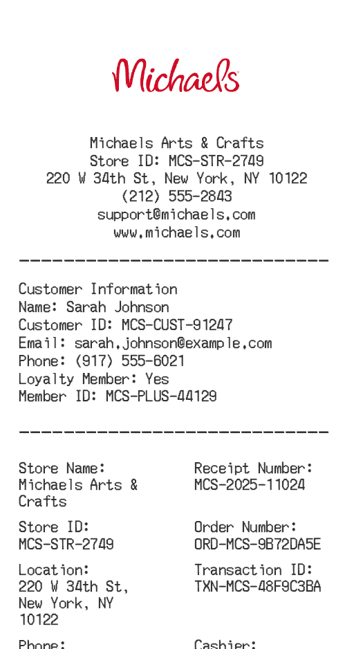 Michaels Receipt Logo