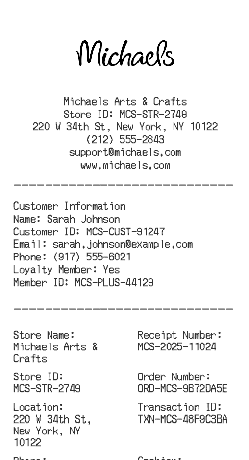 Michaels Receipt Logo