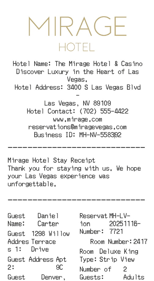Mirage Hotel Receipt Logo