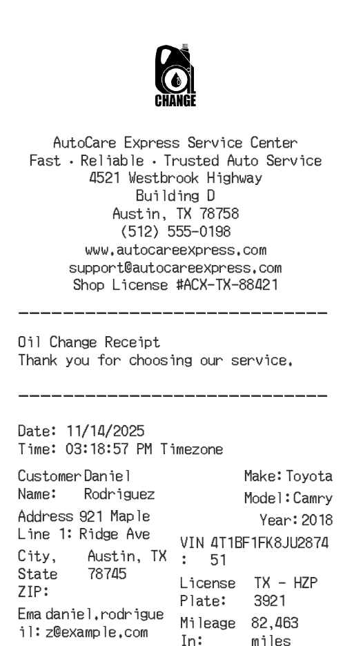 Oil Change Receipt Logo