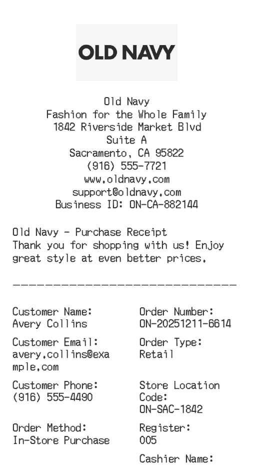 Old Navy Receipt Logo