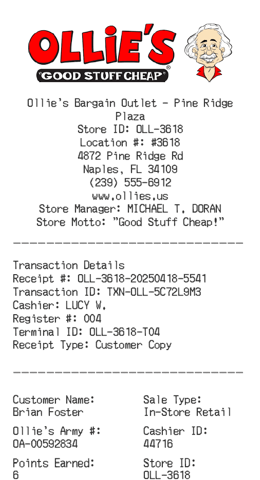 Ollie's Receipt Logo