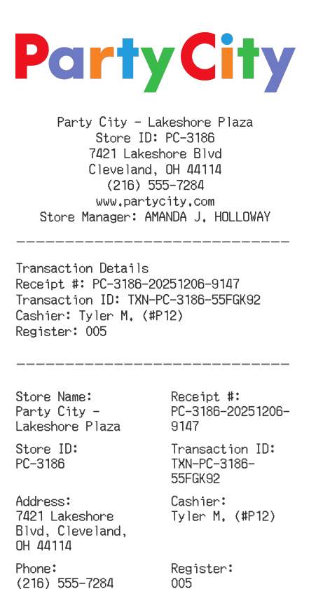 Party City Receipt Logo