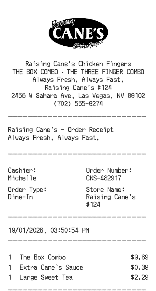 Raising Cane's Receipt Logo