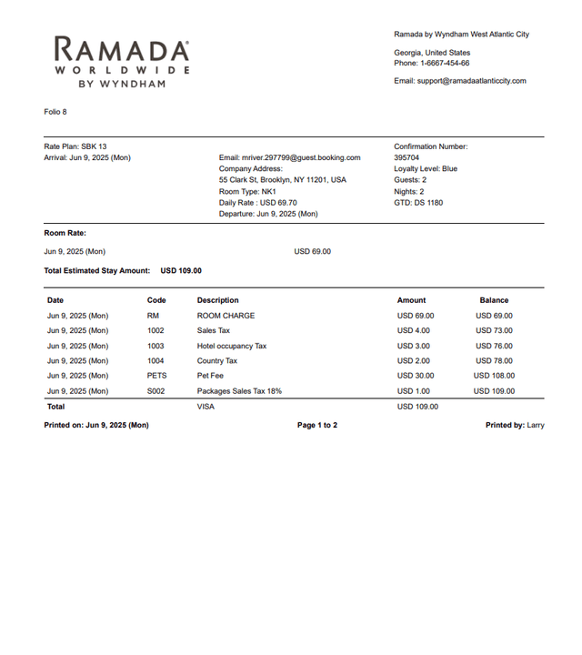 Ramada Hotel Receipt Logo