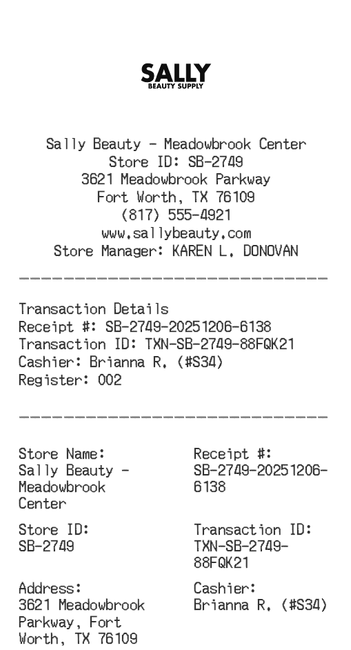 Sally's Receipt Logo