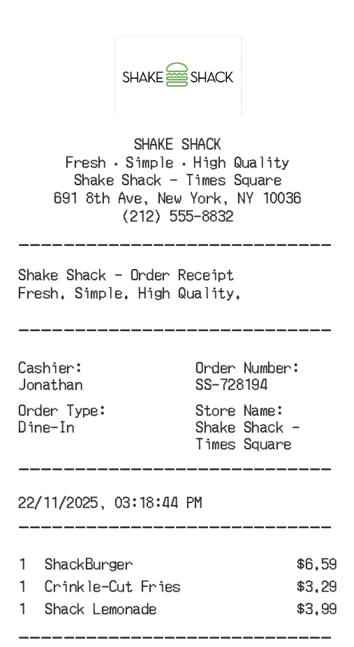 Shake Shack Receipt Logo