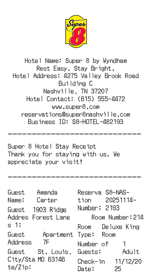Super Eight Hotel Receipt Logo