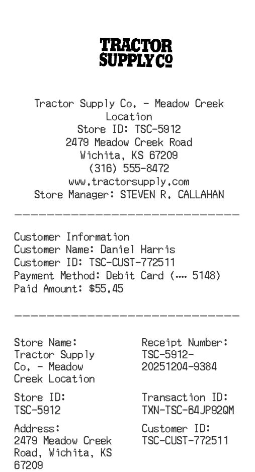 Tractor Supply Receipt Logo