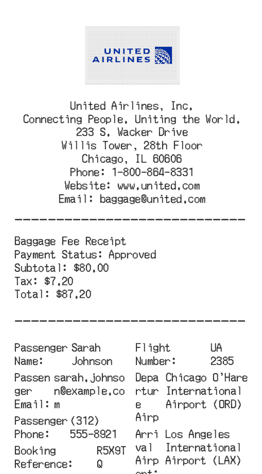 United Airlines Baggage Receipt Logo