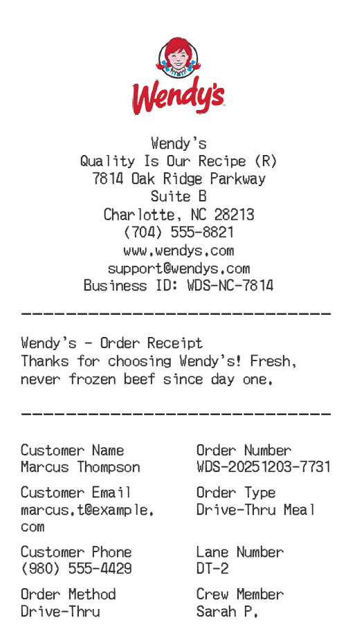 Wendy's Receipt Logo