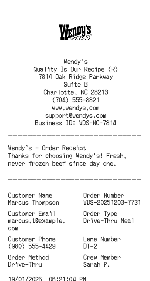 Wendy's Receipt Logo