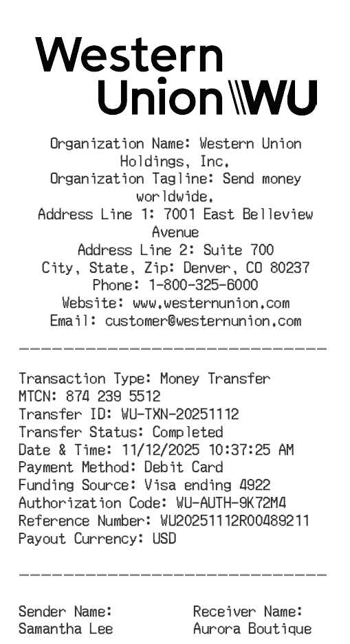 Western Union Receipt Logo
