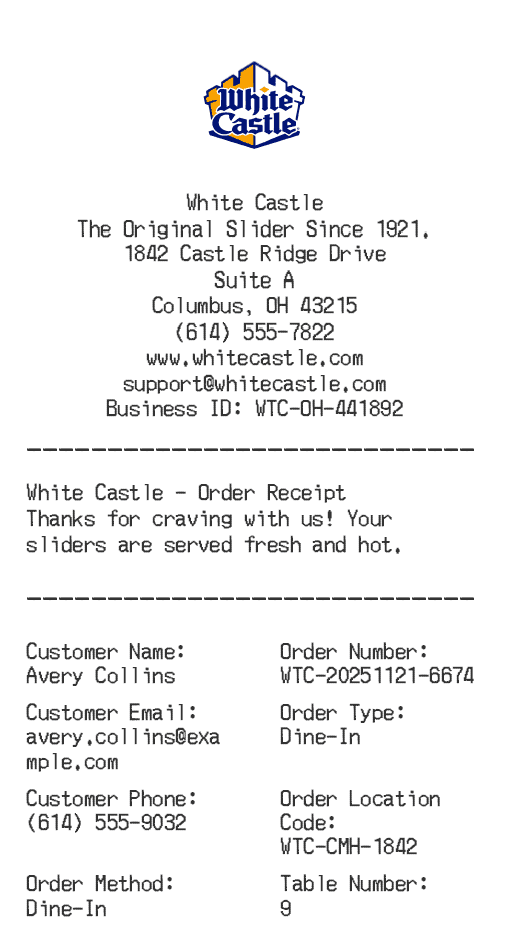 White Castle Receipt Logo