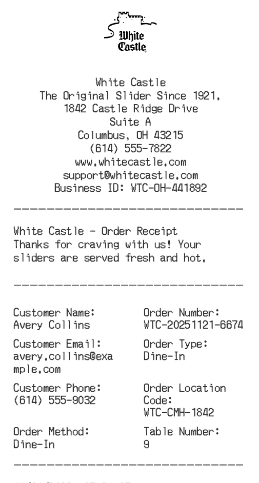 White Castle Receipt Logo