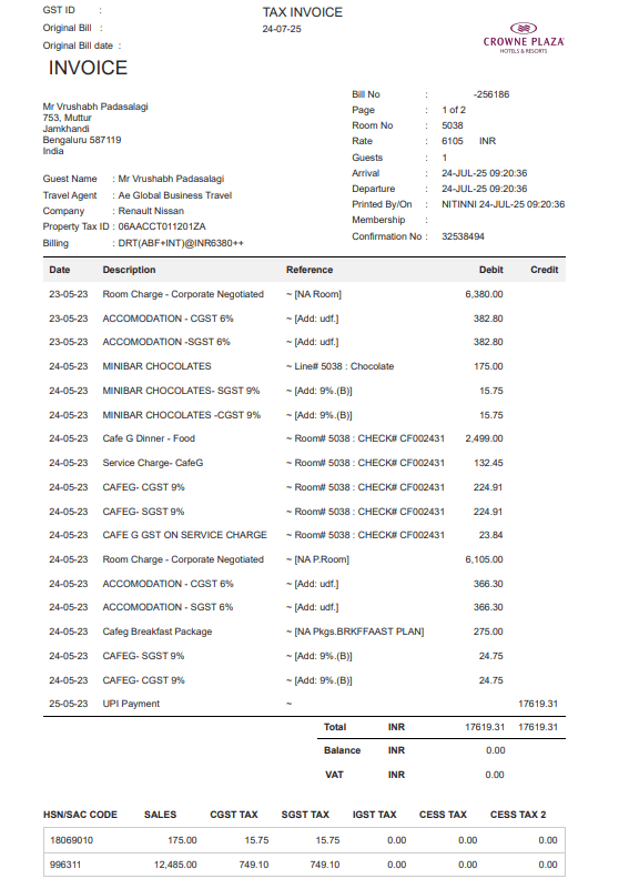 Crowne Plaza Hotel Receipt Logo