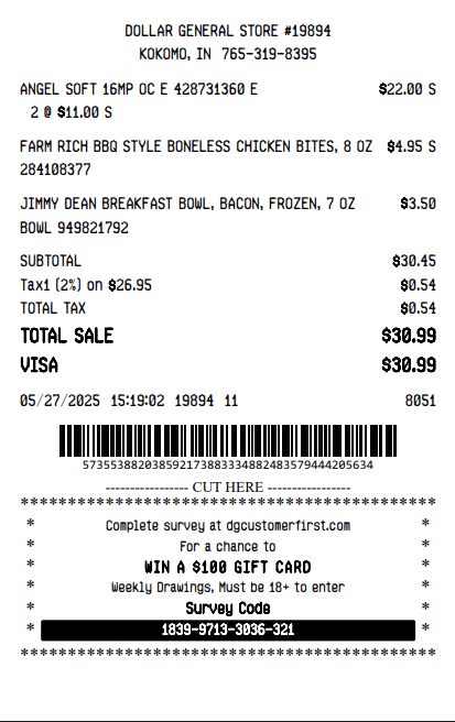 Dollar General Store Receipt Logo