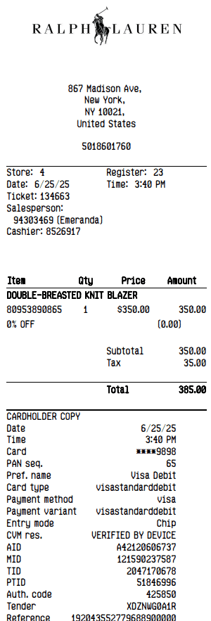 Ralph Lauren Receipt Logo