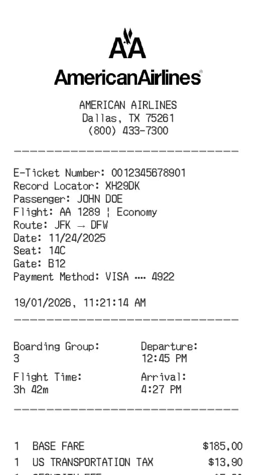 American Airlines Receipt Logo