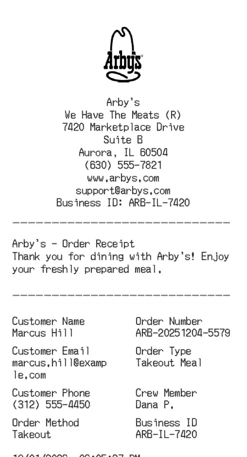 Arby's Receipt Logo