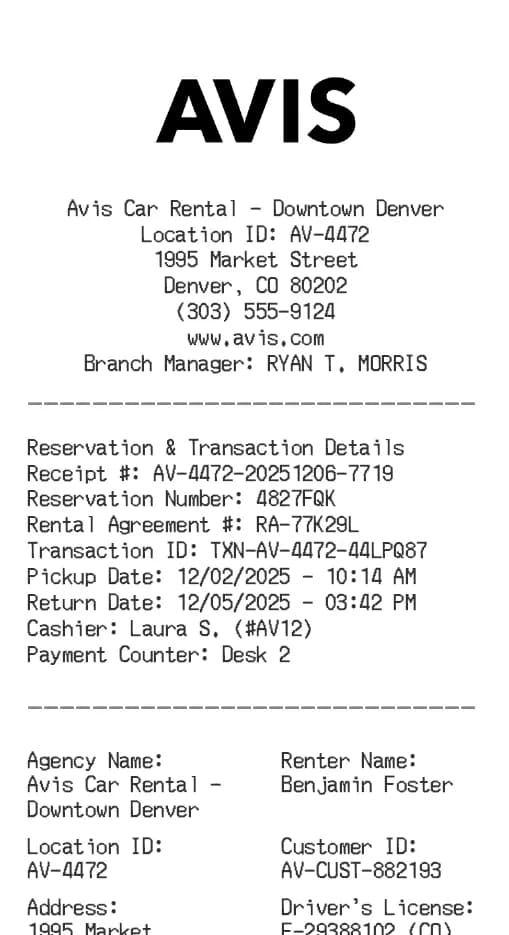 Avis Receipt Logo
