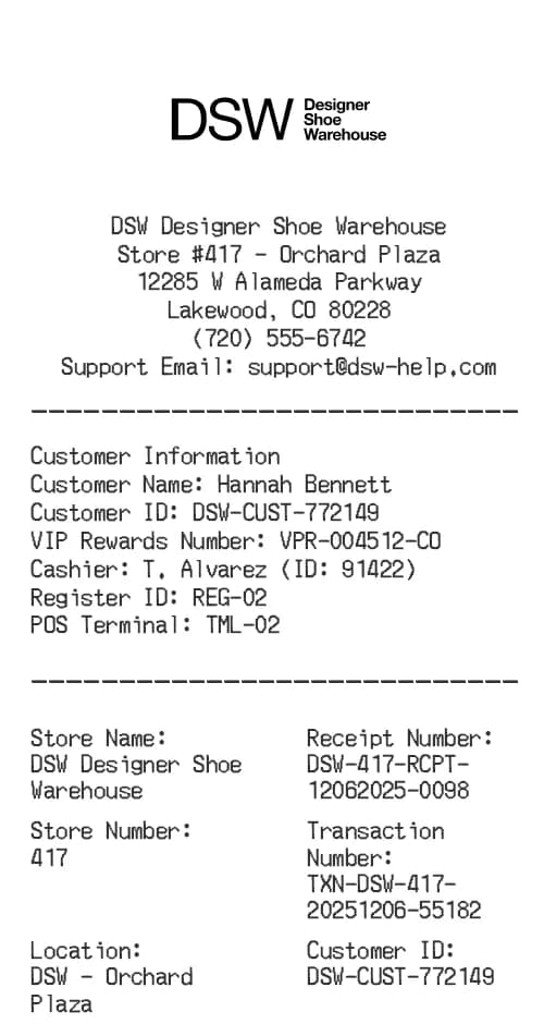 DSW Receipt Logo
