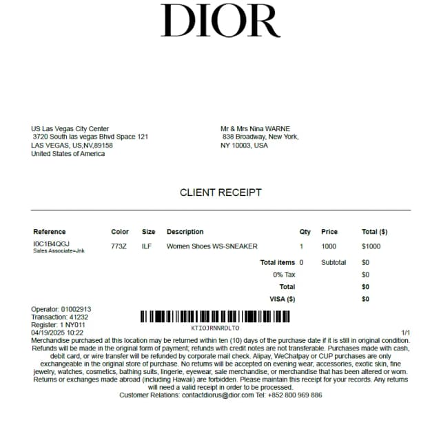 Dior Receipt Logo