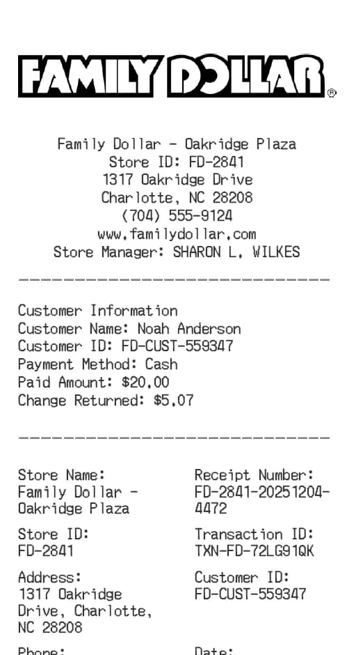 Family Dollar Receipt Logo