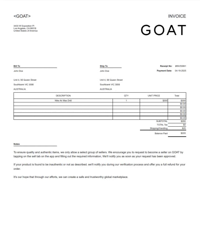 GOAT Receipt Logo