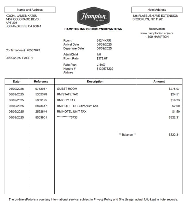Hampton Hotel Receipt Logo